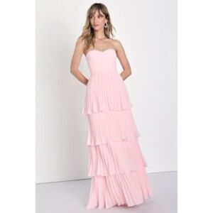 Lulu's Strapless Tiered Pleated Maxi Dress in Light Pink